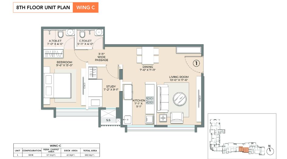Arkade-Sapphire-FLoor-Plan-1 BHK- 603 Sqft
